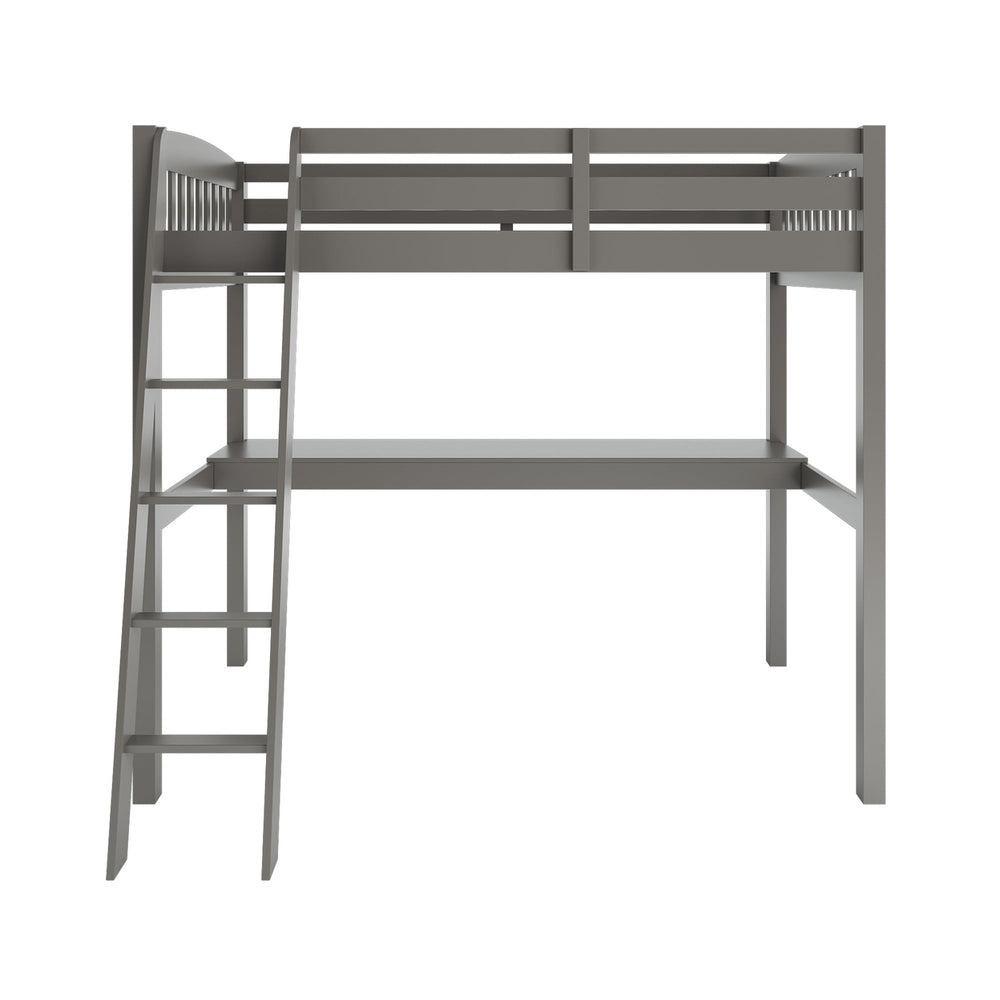 Gray Solid Wood Twin Size Loft Bed with Desk and Storage Image 2