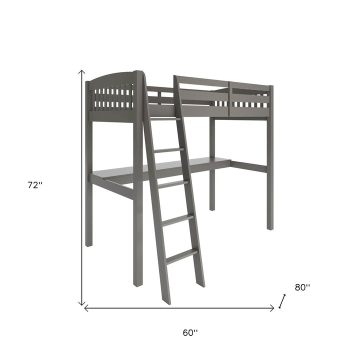 Gray Solid Wood Twin Size Loft Bed with Desk and Storage Image 5