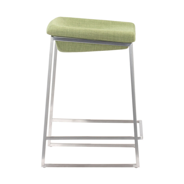 Set of Two 24" Green And Silver Steel Backless Counter Height Bar Chairs Image 8