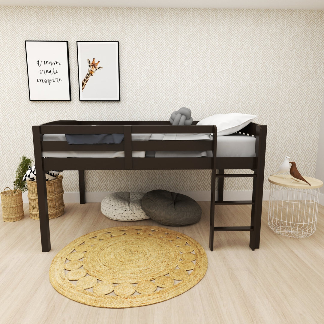 White Solid Wood Full Double Size Low Loft Bed Image 3