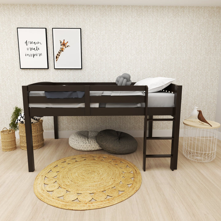 White Solid Wood Full Double Size Low Loft Bed Image 3