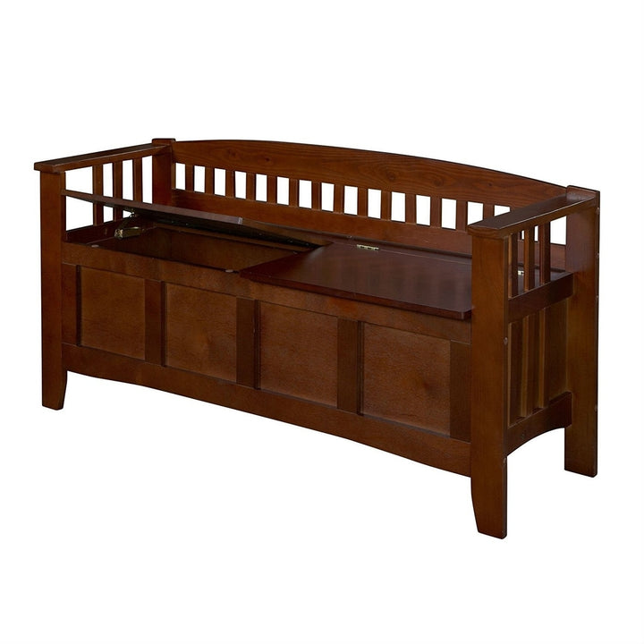 Split Seat Storage Accent Bench in Walnut Wood Finish Image 1