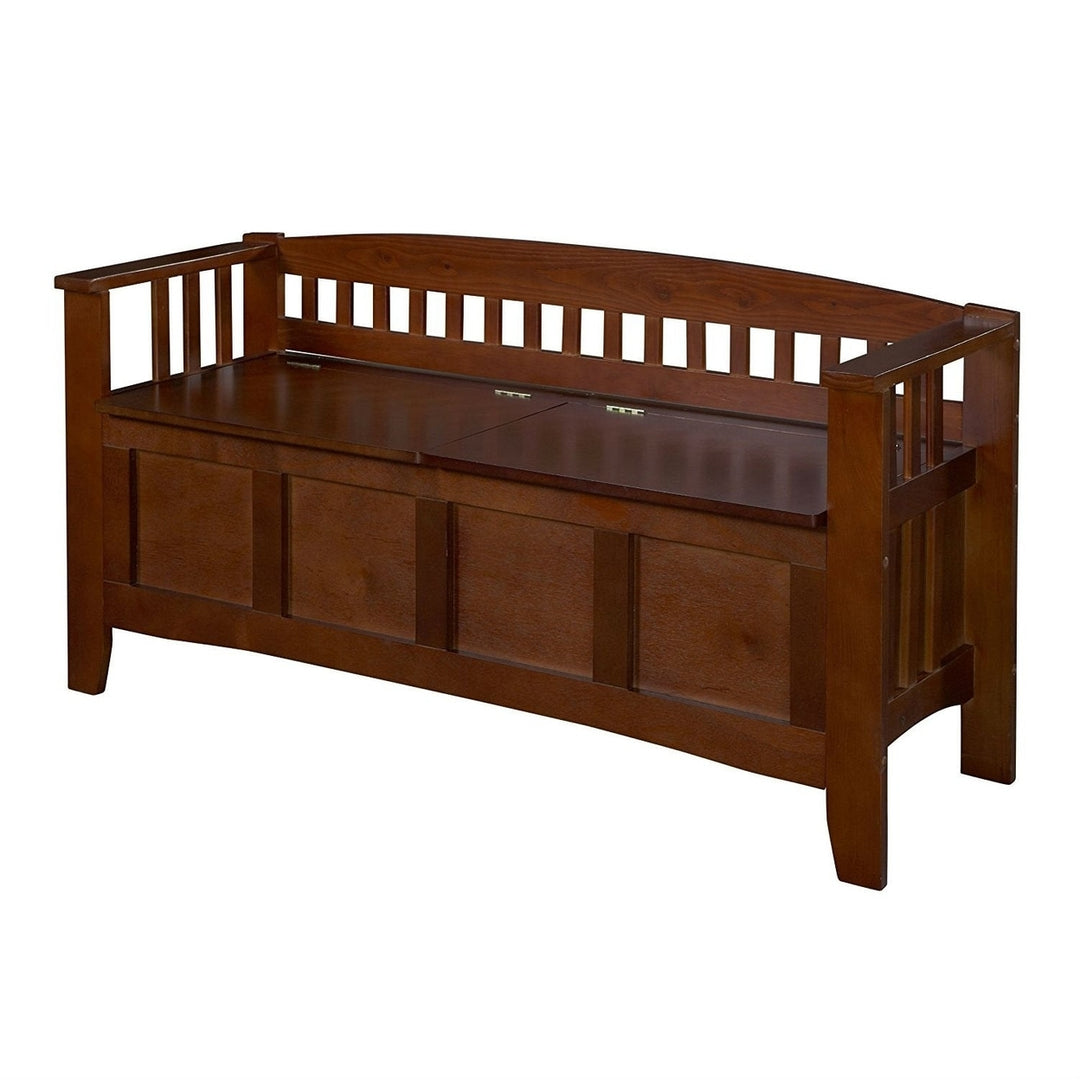 Split Seat Storage Accent Bench in Walnut Wood Finish Image 2