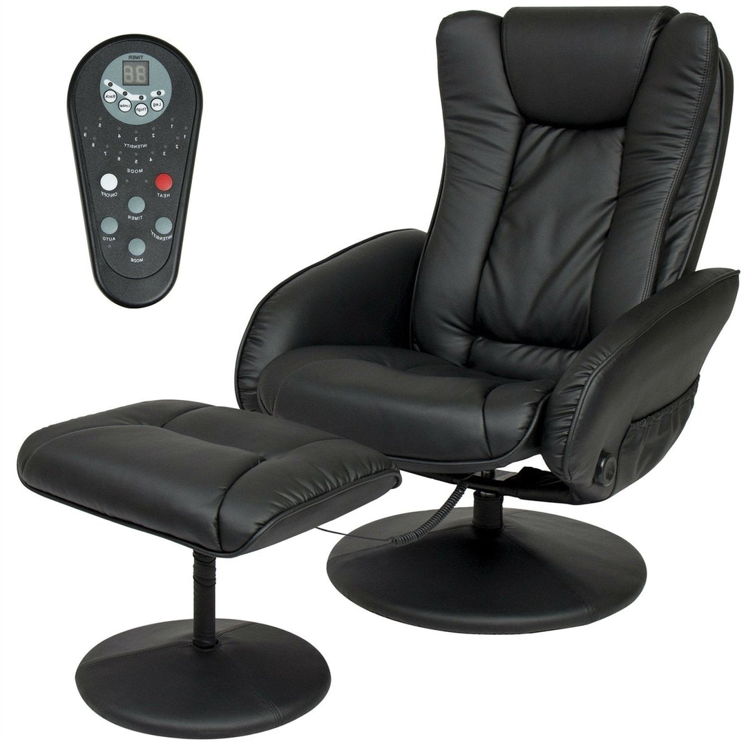 Sturdy Black Faux Leather Electric Massage Recliner Chair w/ Ottoman Image 1