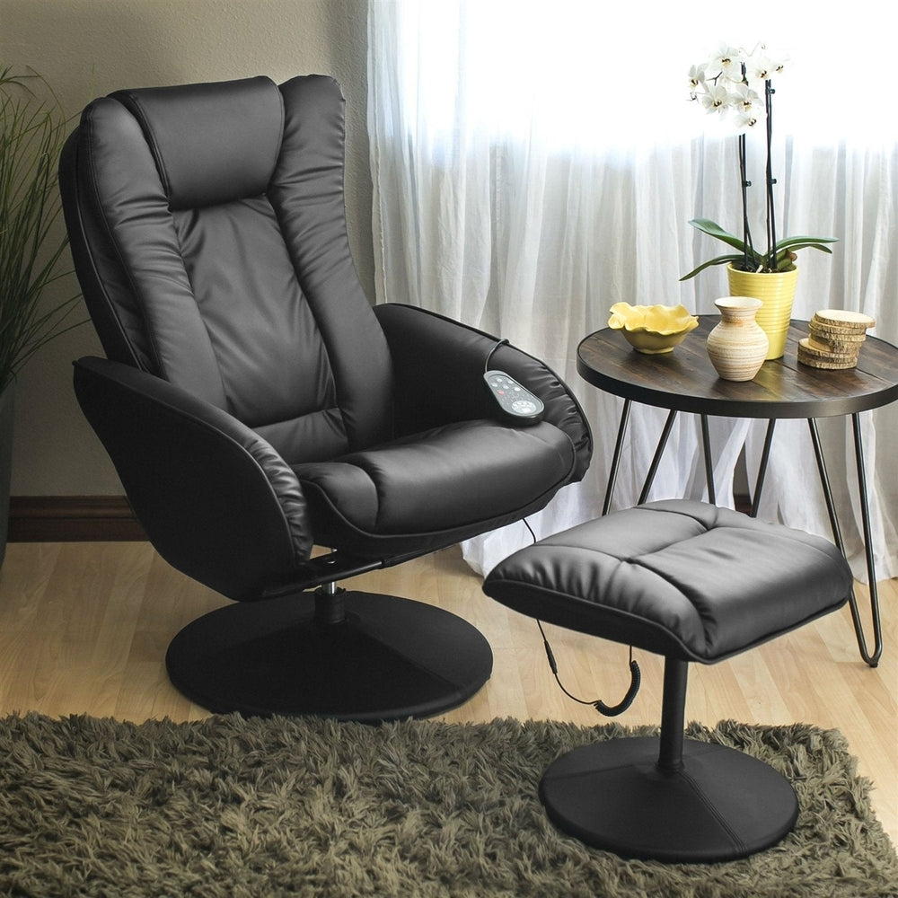 Sturdy Black Faux Leather Electric Massage Recliner Chair w/ Ottoman Image 2