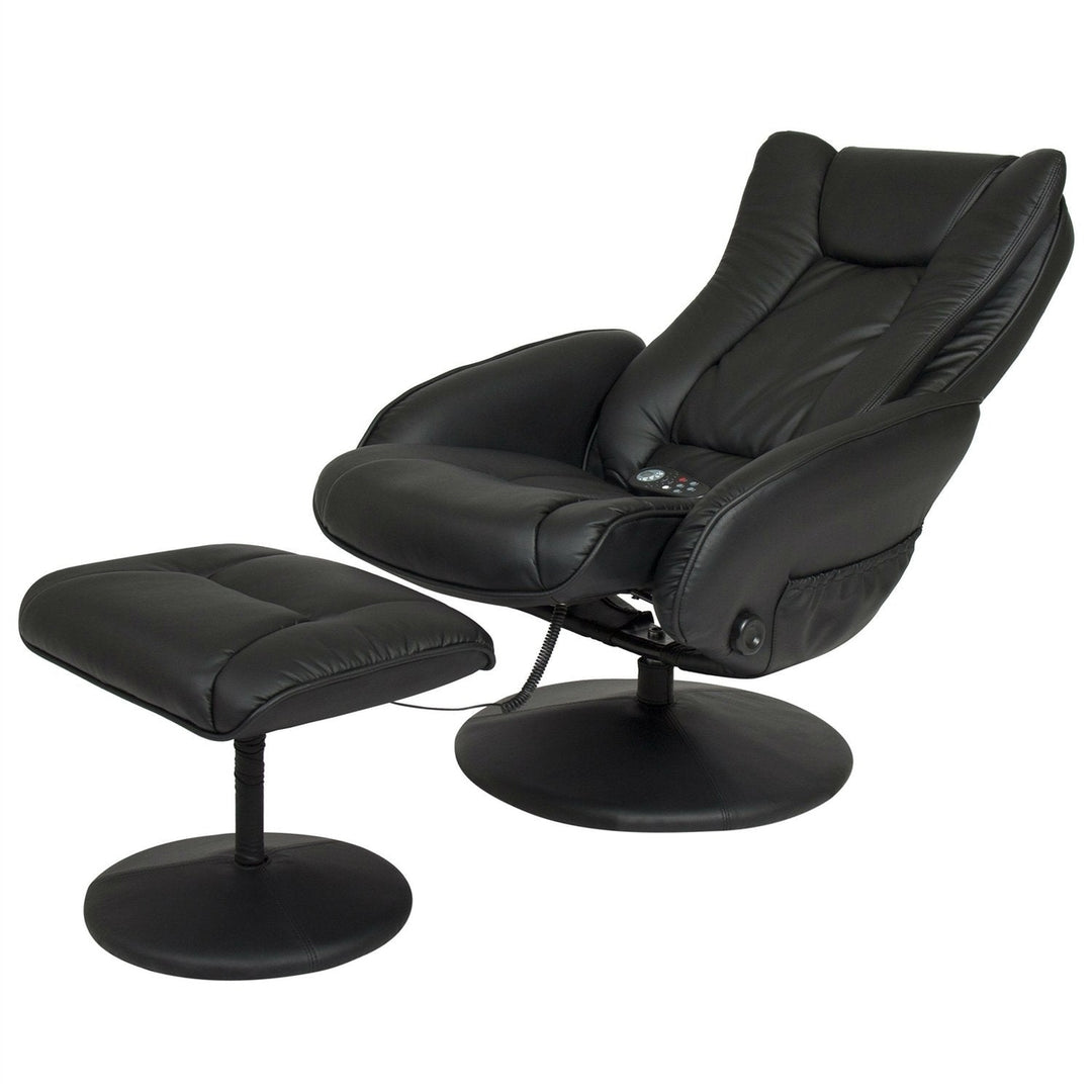 Sturdy Black Faux Leather Electric Massage Recliner Chair w/ Ottoman Image 3