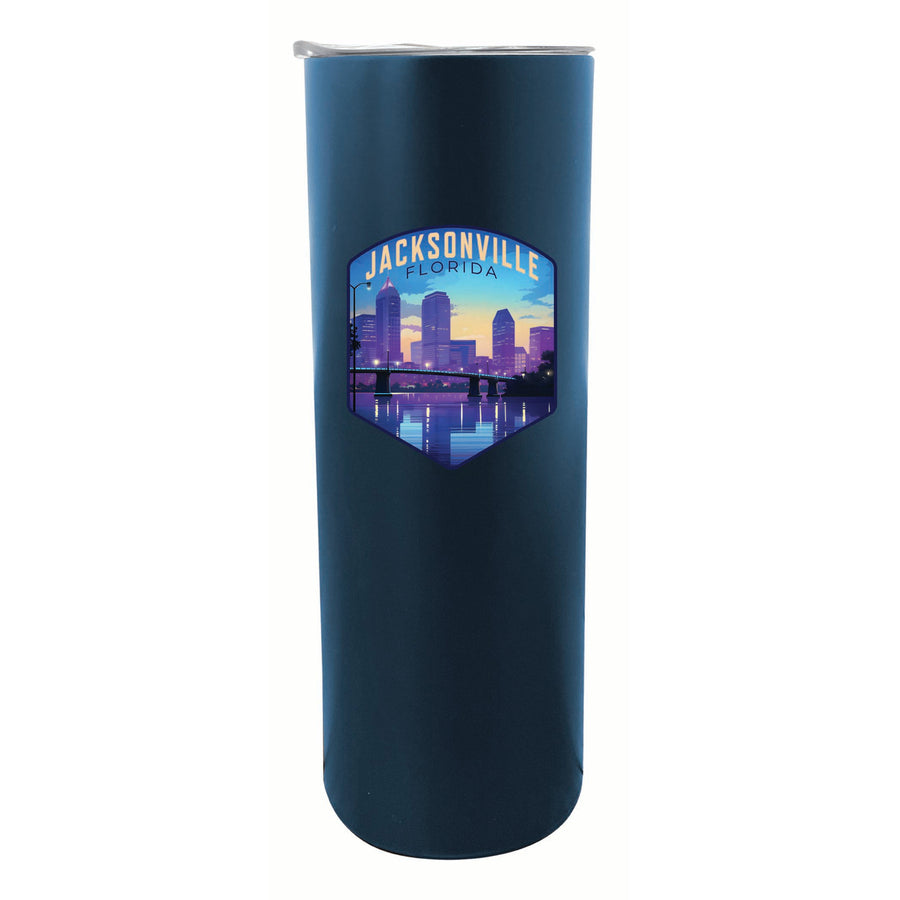 Jacksonville Florida Evening Cityscape Design Souvenir 20 oz Insulated Stainless Steel Skinny Tumbler Image 1