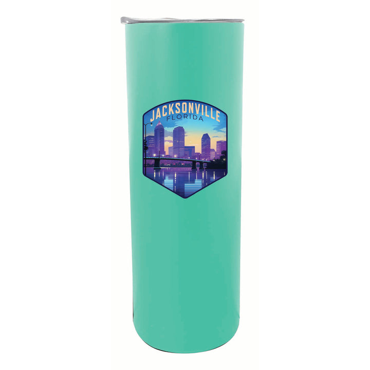 Jacksonville Florida Evening Cityscape Design Souvenir 20 oz Insulated Stainless Steel Skinny Tumbler Image 2