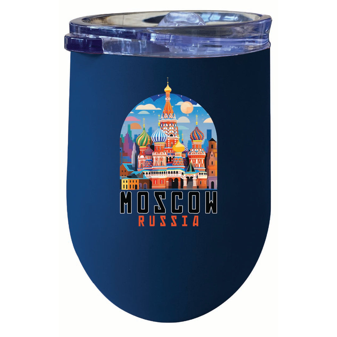 Moscow Russia Saint Basils Cathedral Illustration Design Souvenir 12 oz Insulated Wine Stainless Steel Tumbler Image 1