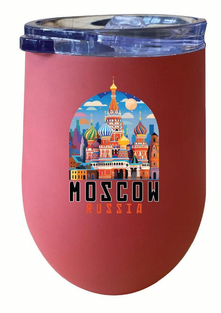 Moscow Russia Saint Basils Cathedral Illustration Design Souvenir 12 oz Insulated Wine Stainless Steel Tumbler Image 1