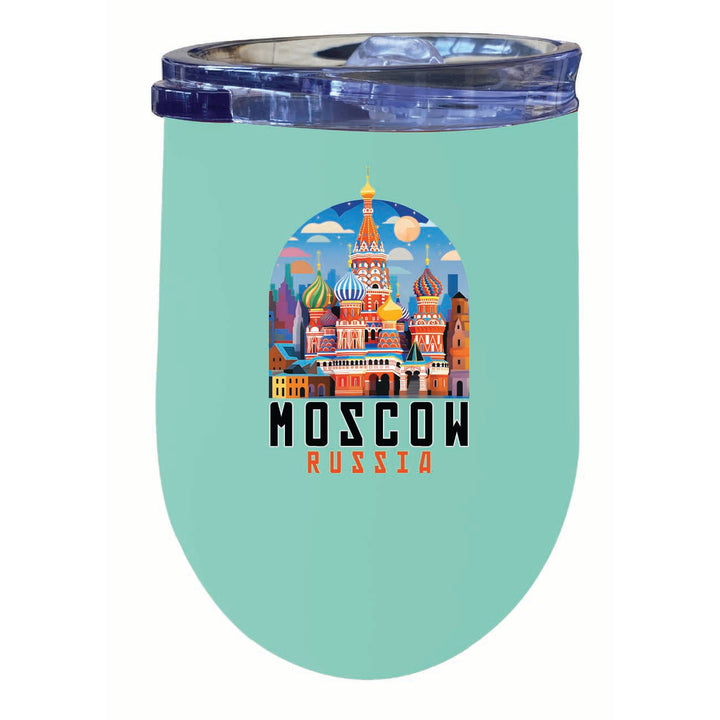 Moscow Russia Saint Basils Cathedral Illustration Design Souvenir 12 oz Insulated Wine Stainless Steel Tumbler Image 5