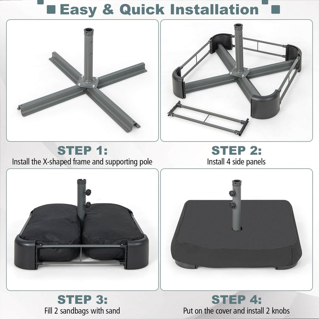 220lb Capacity Fillable Mobile Umbrella Base Heavy Duty Market Stand for Patio, 28.5 x28.5 x 29 Image 9