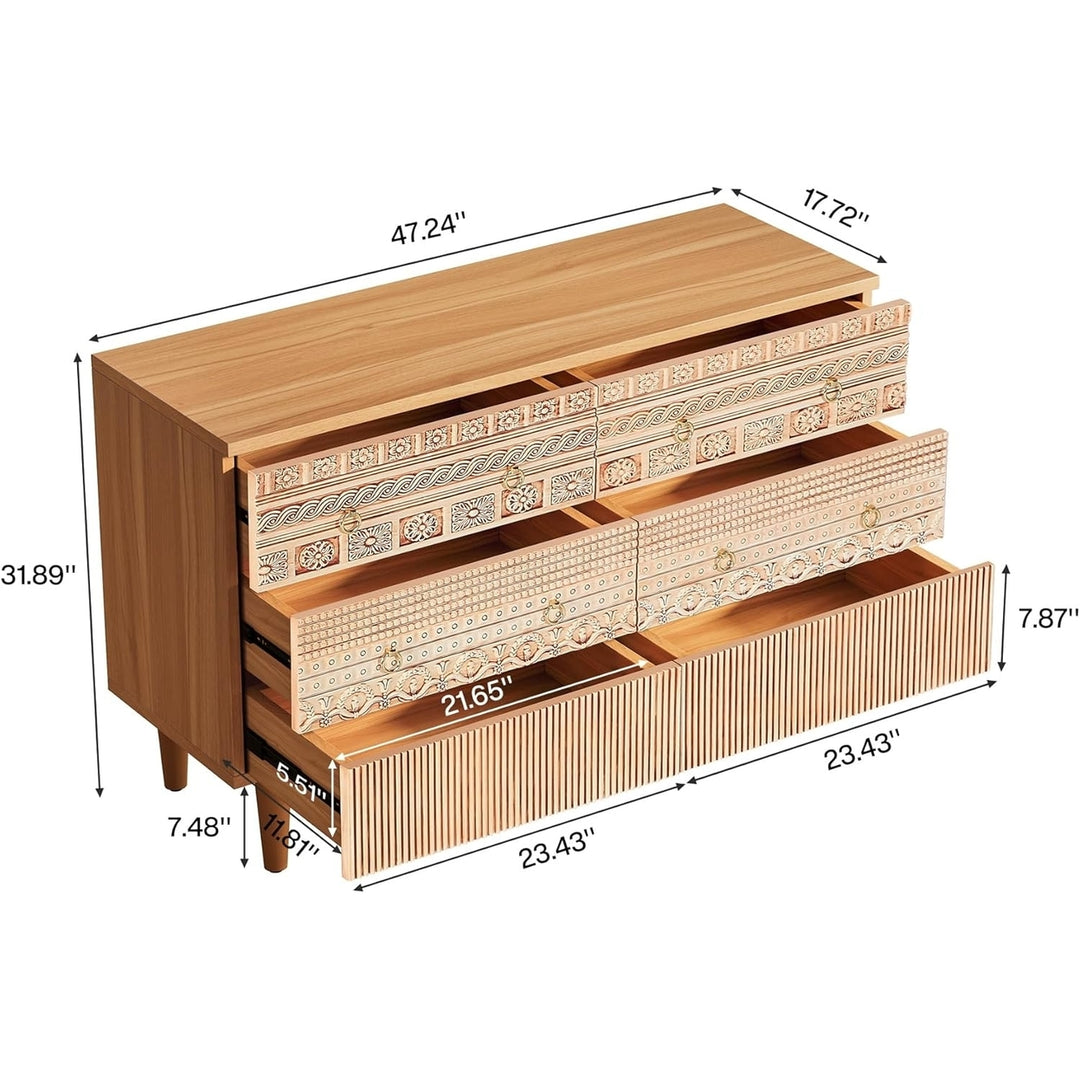 Tribesigns 47-Inch Boho Accent Dresser, Double Wide Chest of Drawers with 6 Carved Drawers, 6-Drawer Dresser Wooden Image 6