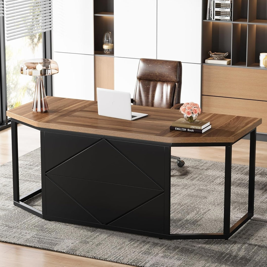 Tribesigns 63 Inch Large Executive Desk, Computer Office Desk with Privacy Panel, Simple Modern Gaming Desk, Writing Image 2