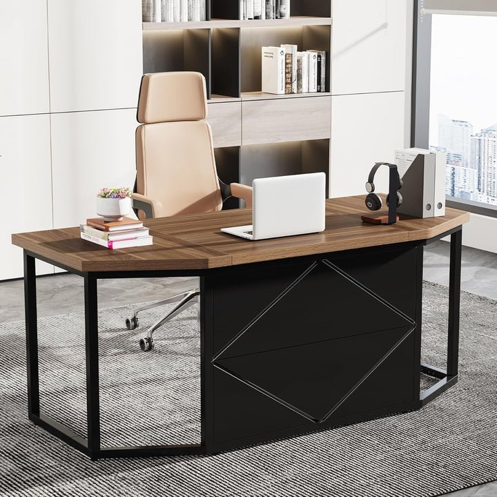 Tribesigns 63 Inch Large Executive Desk, Computer Office Desk with Privacy Panel, Simple Modern Gaming Desk, Writing Image 3