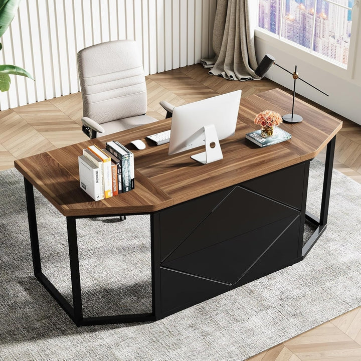 Tribesigns 63 Inch Large Executive Desk, Computer Office Desk with Privacy Panel, Simple Modern Gaming Desk, Writing Image 4