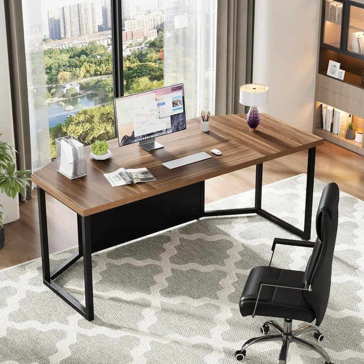 Tribesigns 63 Inch Large Executive Desk, Computer Office Desk with Privacy Panel, Simple Modern Gaming Desk, Writing Image 6