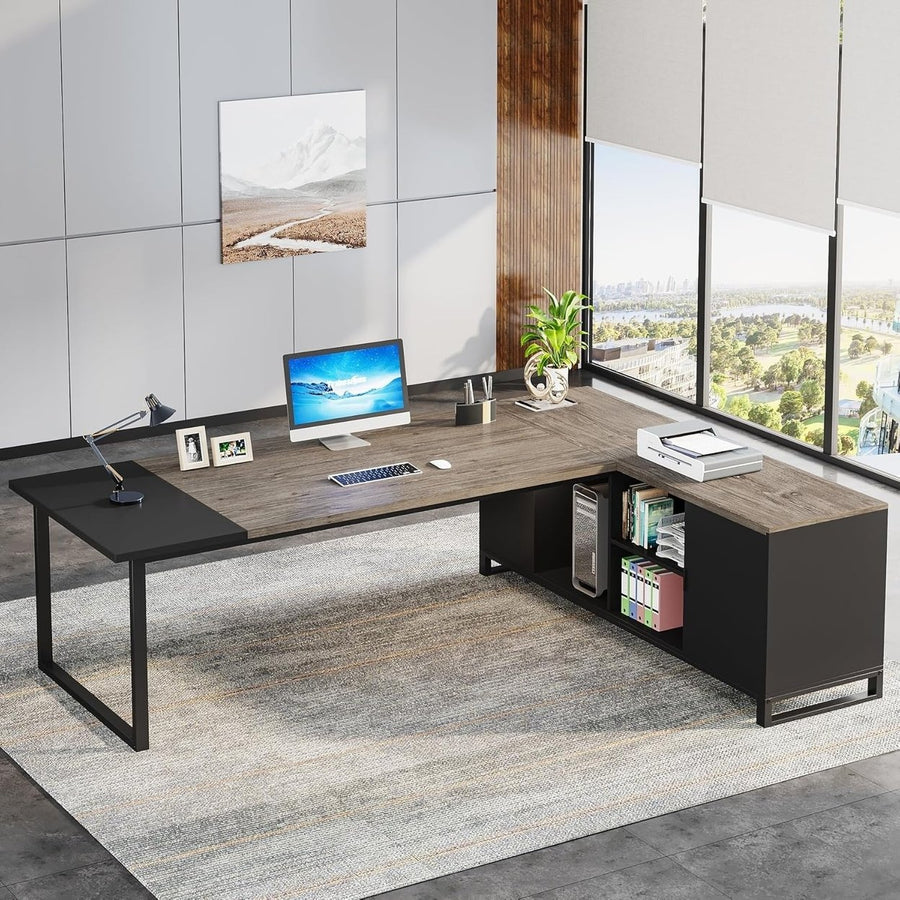 Tribesigns 70.8" Executive Desk with 55" File Cabinet, Industrial L Shaped Computer Desk with Storage Shelves and Image 1