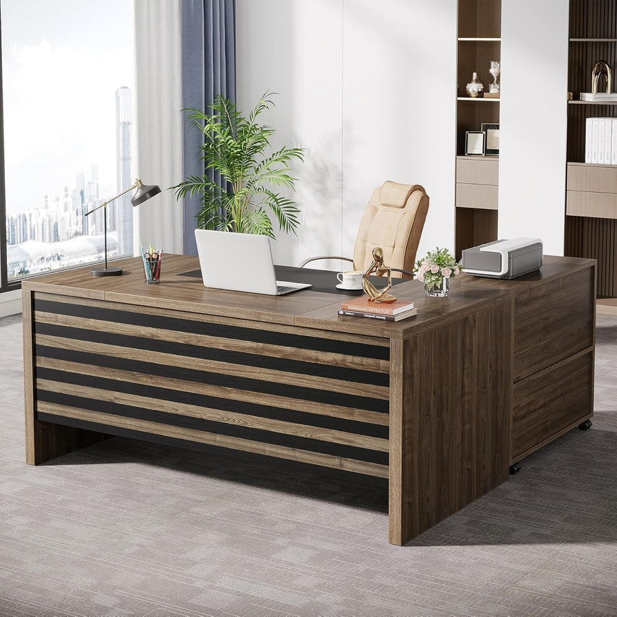 Tribesigns 62.2" Executive Desk with Mobile File Cabinet, L-Shaped Office Desk with Storage Shelves, Large Computer Desk Image 1