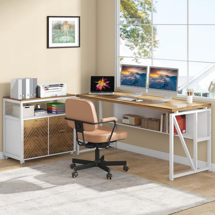 Tribesigns L Shaped Desk with Drawer Cabinet 63 Inch Home Office Furniture Set Image 4