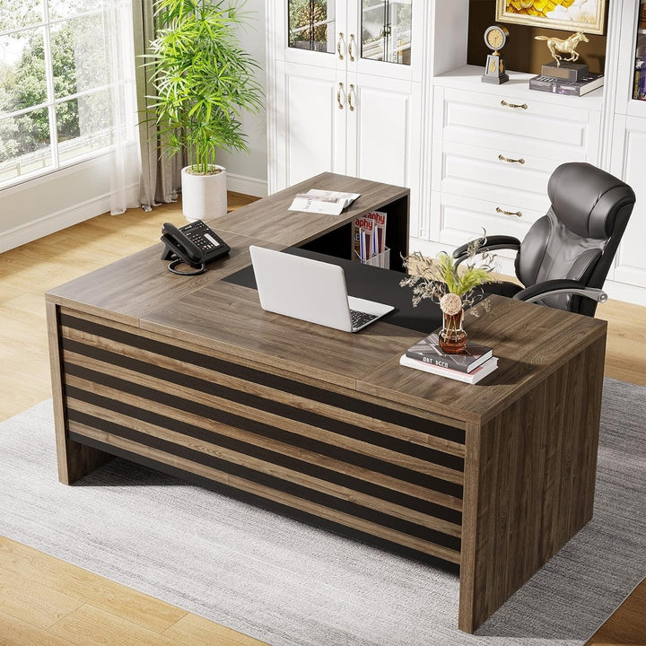 Tribesigns 62.2" Executive Desk with Mobile File Cabinet, L-Shaped Office Desk with Storage Shelves, Large Computer Desk Image 3