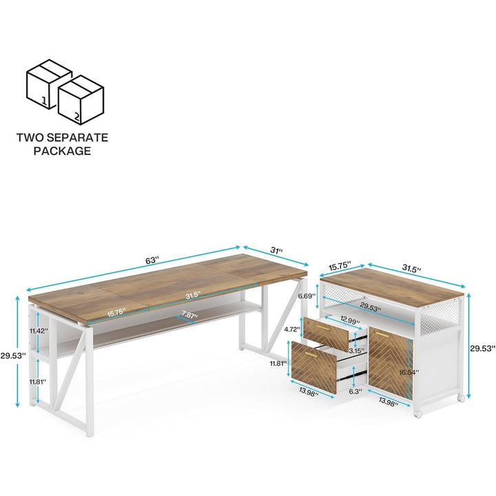 Tribesigns L Shaped Desk with Drawer Cabinet 63 Inch Home Office Furniture Set Image 6