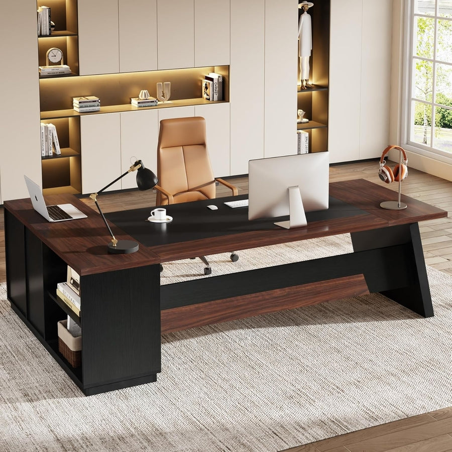 Tribesigns 78" L-Shaped Executive Desk, Large Office Desk with Drawers and Lateral File Cabinet,Modern Computer Desk Image 1