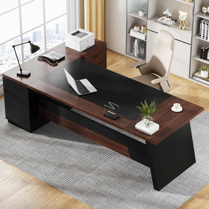 Tribesigns 78" L-Shaped Executive Desk, Large Office Desk with Drawers and Lateral File Cabinet,Modern Computer Desk Image 2