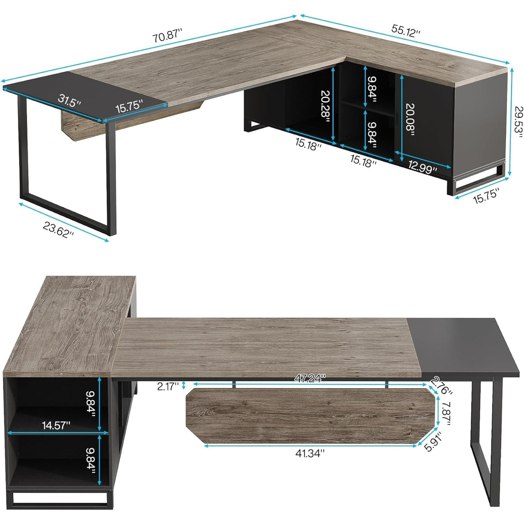 Tribesigns 70.8" Executive Desk with 55" File Cabinet, Industrial L Shaped Computer Desk with Storage Shelves and Image 6