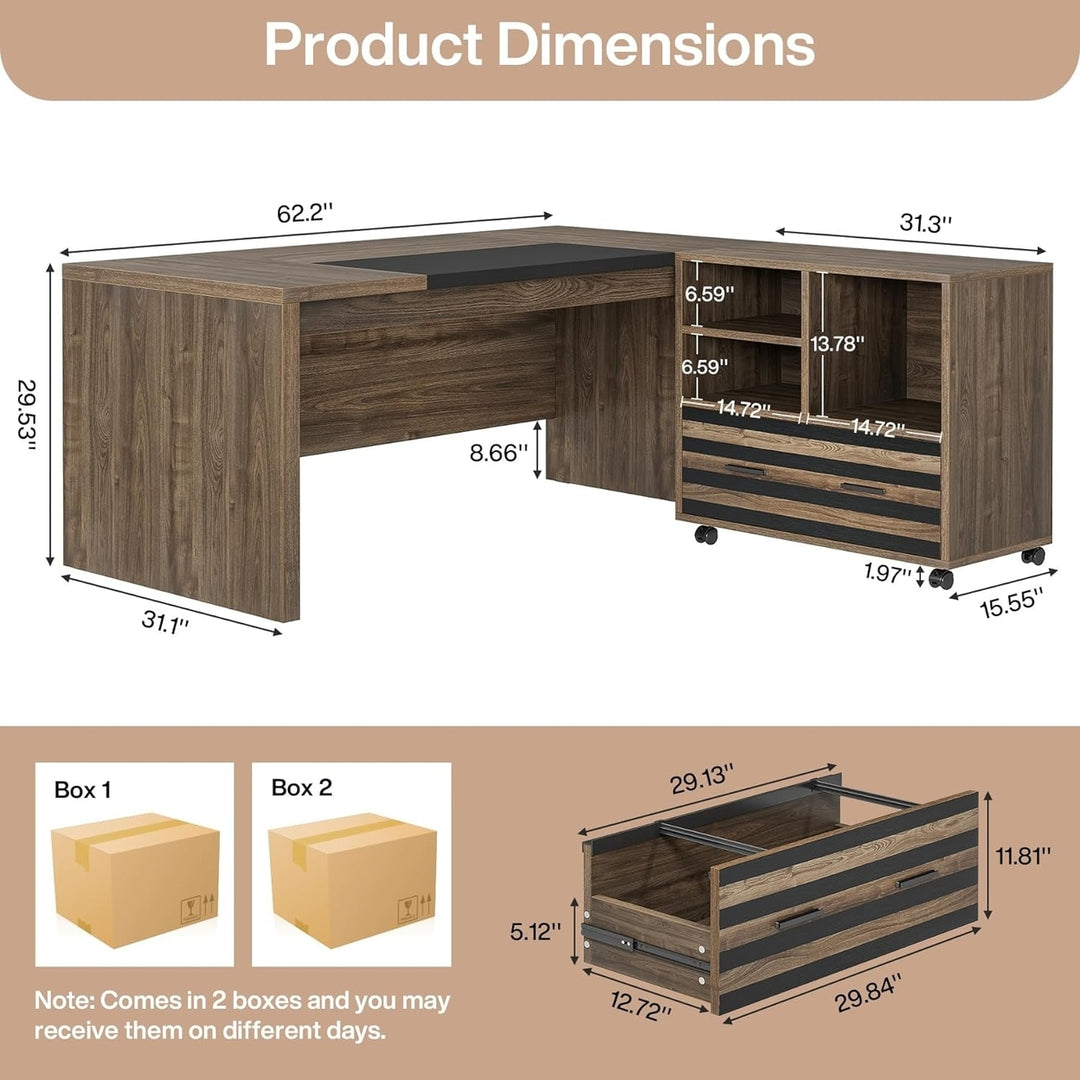 Tribesigns 62.2" Executive Desk with Mobile File Cabinet, L-Shaped Office Desk with Storage Shelves, Large Computer Desk Image 6