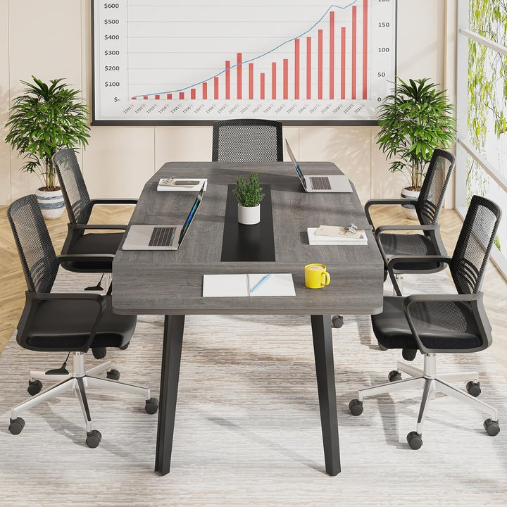 Tribesigns 6FT Conference Table,70.86L x 35.43W x 29.52H Inches Boat Shaped Meeting Table, Industrial Seminar Table Image 2