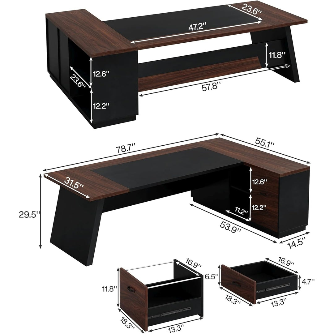 Tribesigns 78" L-Shaped Executive Desk, Large Office Desk with Drawers and Lateral File Cabinet,Modern Computer Desk Image 6