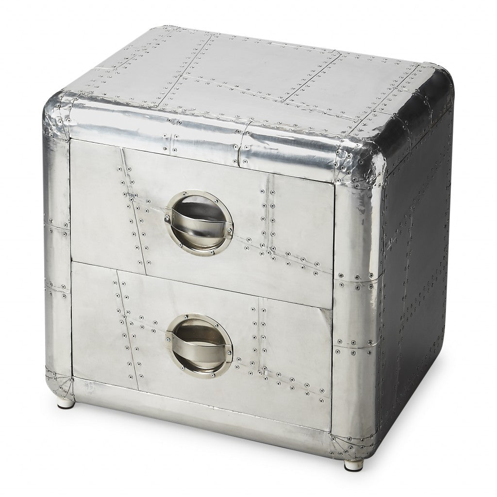 20" Silver Aluminum End Table With Two Drawers Image 1