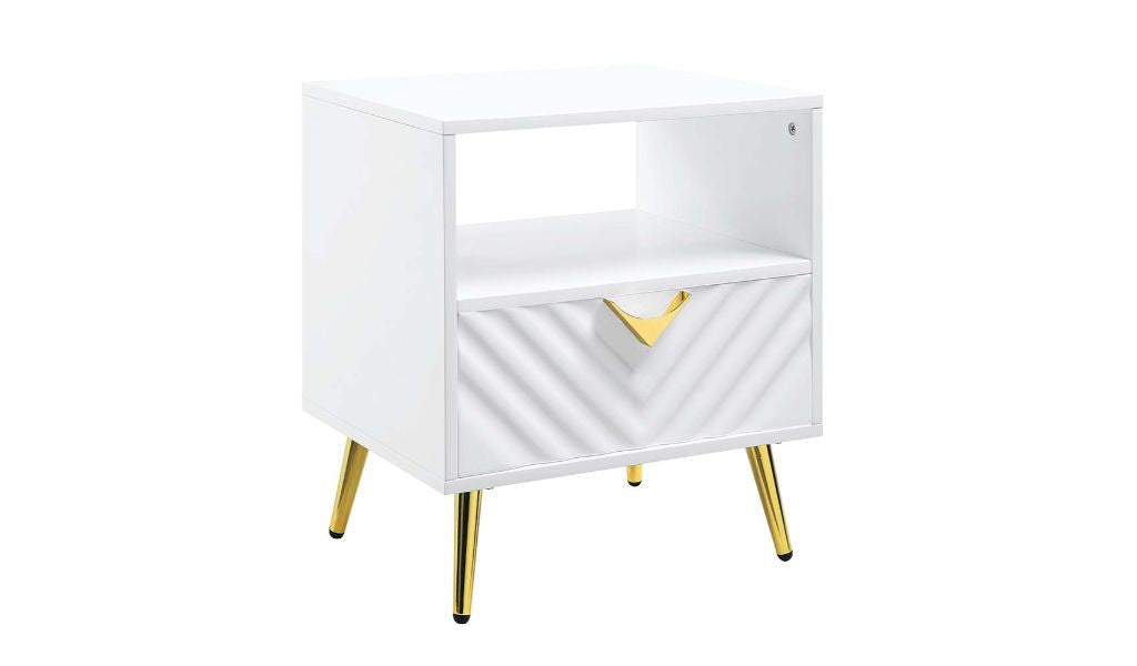 22" White Manufactured Wood And Metal Rectangular End Table With Drawer And Shelf Image 1