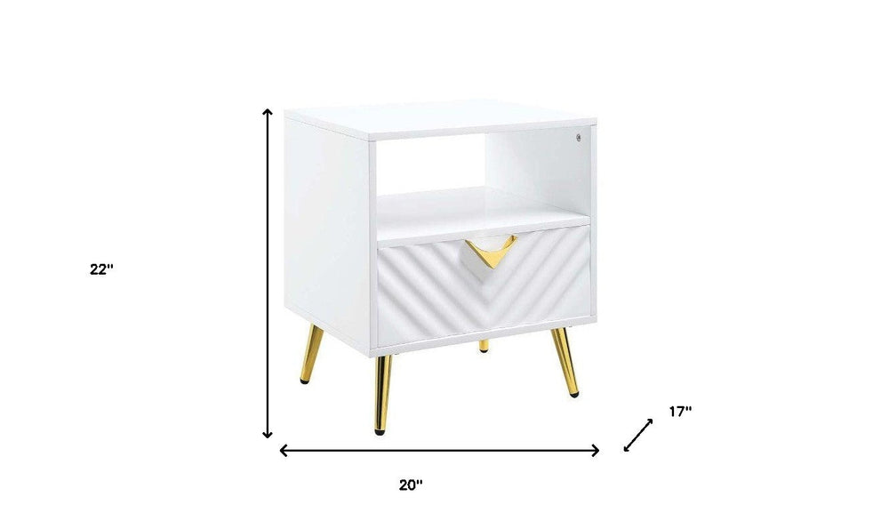 22" White Manufactured Wood And Metal Rectangular End Table With Drawer And Shelf Image 2