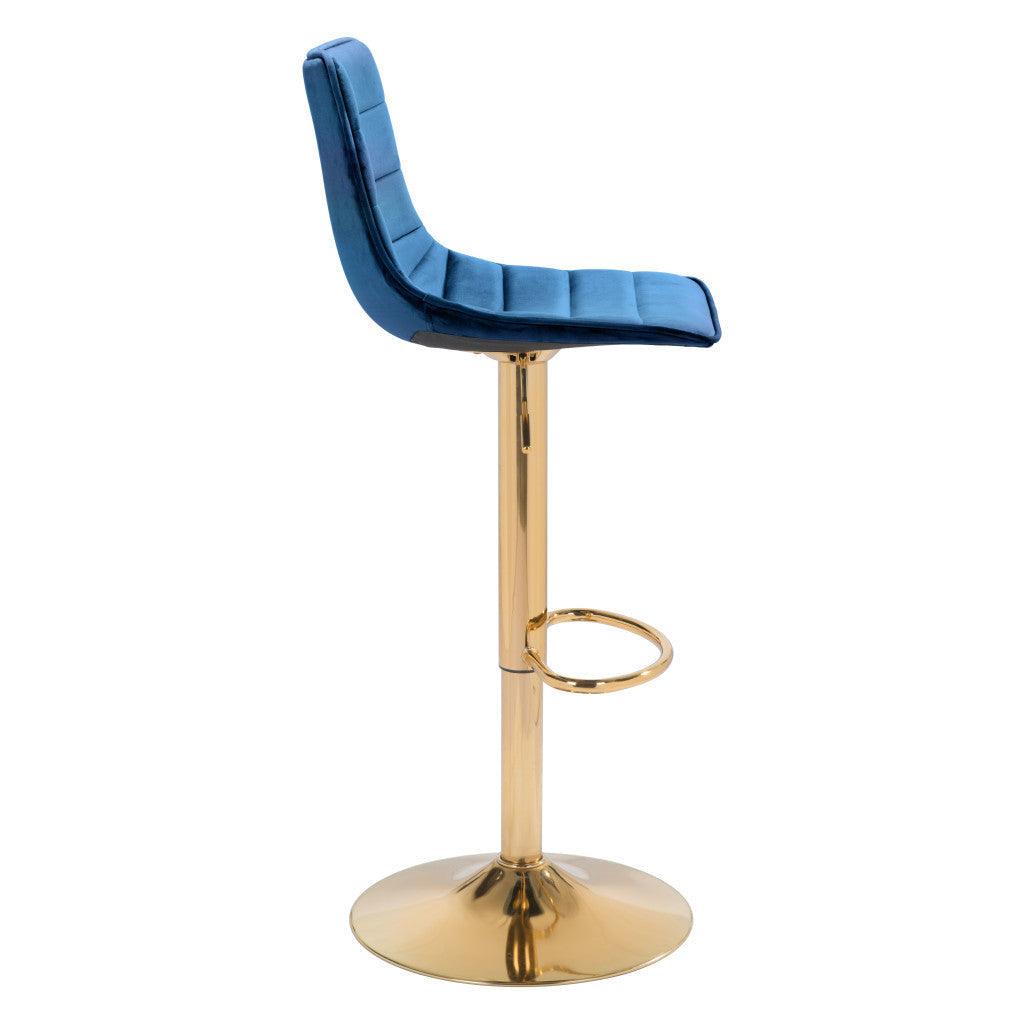 24" Dark Blue And Gold Steel Low Back Counter Height Bar Chair Image 9