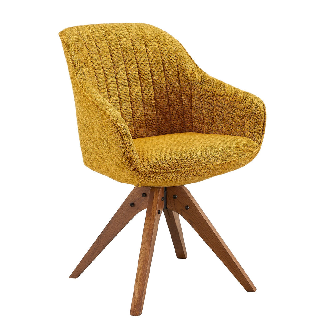 23" Yellow Fabric And Natural Swivel Arm Chair Image 1