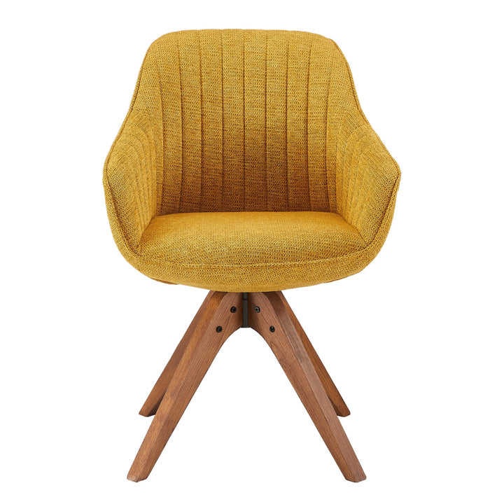 23" Yellow Fabric And Natural Swivel Arm Chair Image 3