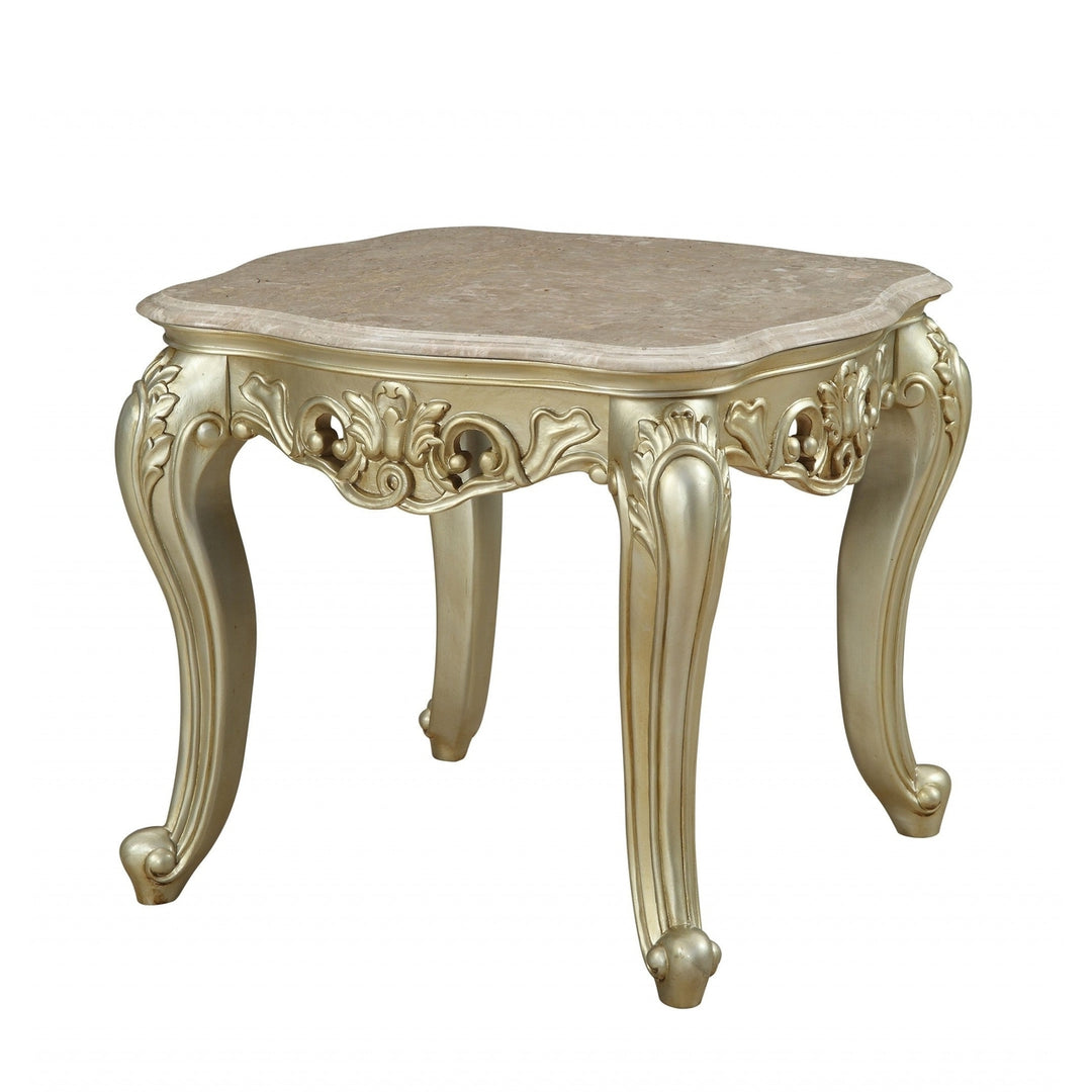 24" Antiqued White Faux Marble Square End Table Image 1