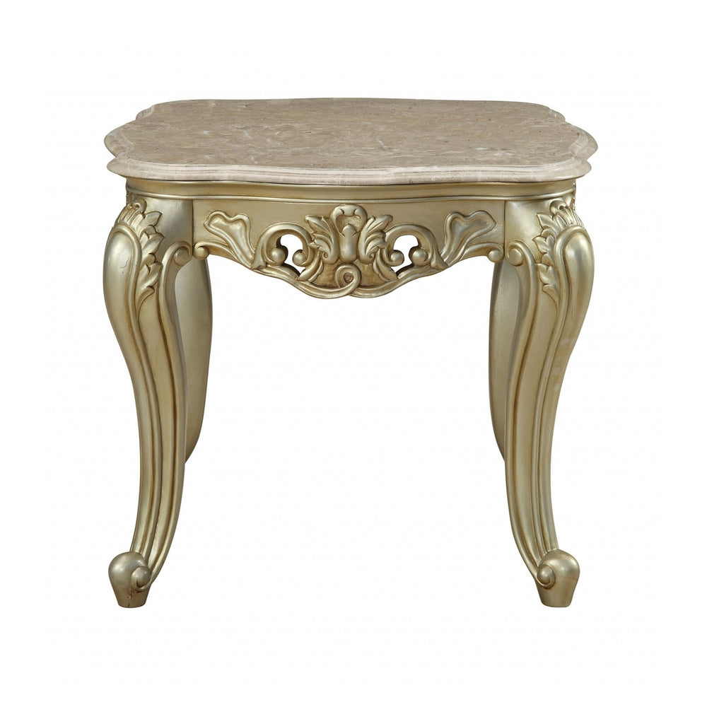 24" Antiqued White Faux Marble Square End Table Image 2