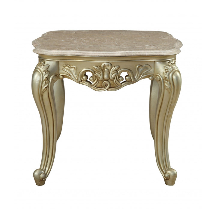 24" Antiqued White Faux Marble Square End Table Image 2