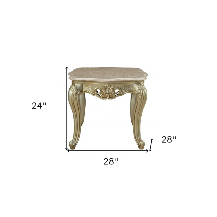 24" Antiqued White Faux Marble Square End Table Image 7