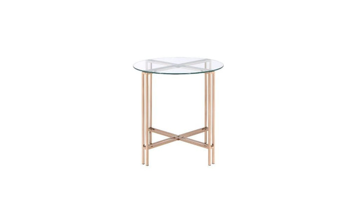 24" Champagne And Clear Glass And Metal Round End Table Image 1