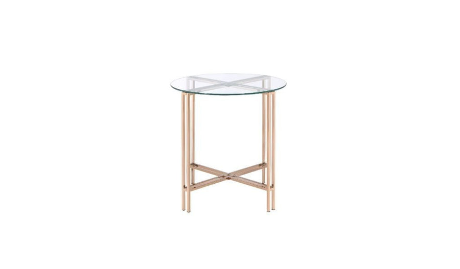 24" Champagne And Clear Glass And Metal Round End Table Image 1