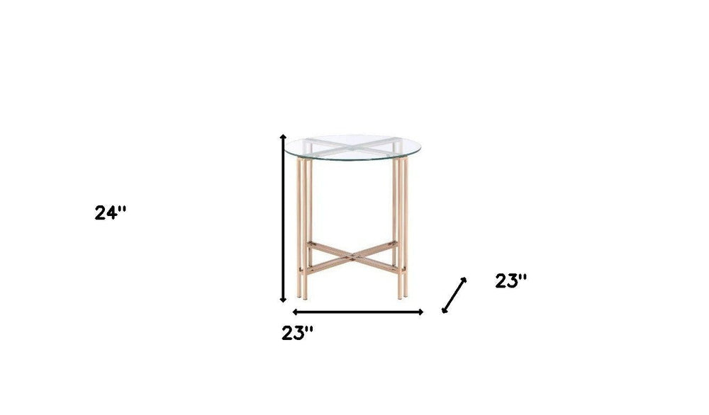 24" Champagne And Clear Glass And Metal Round End Table Image 2