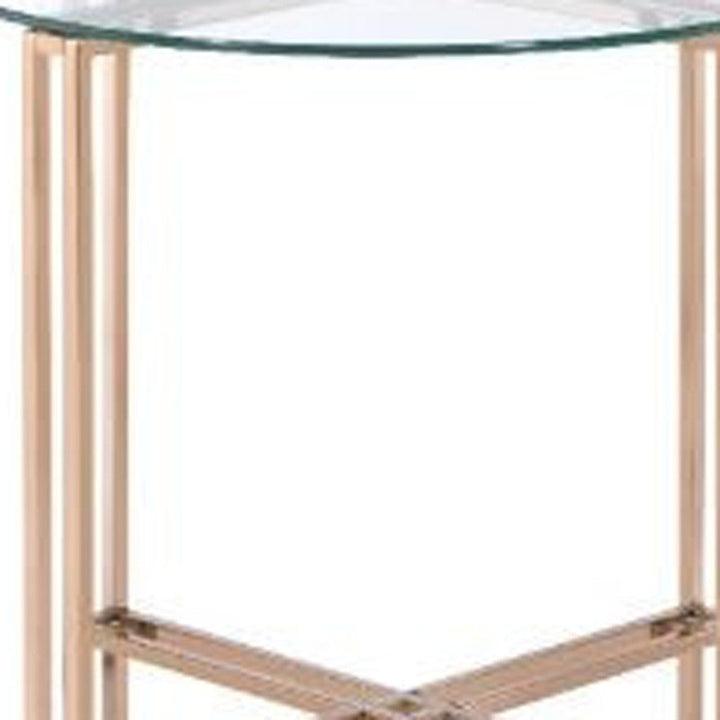 24" Champagne And Clear Glass And Metal Round End Table Image 3