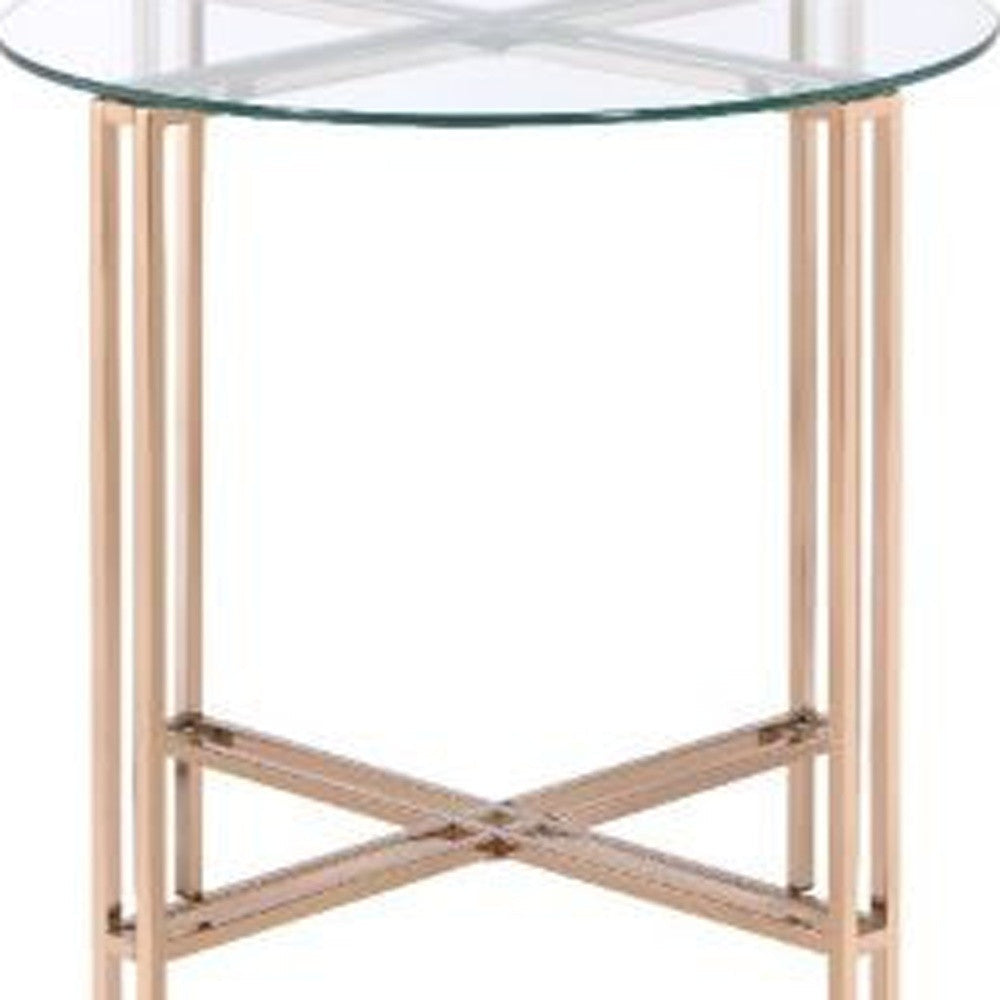 24" Champagne And Clear Glass And Metal Round End Table Image 4