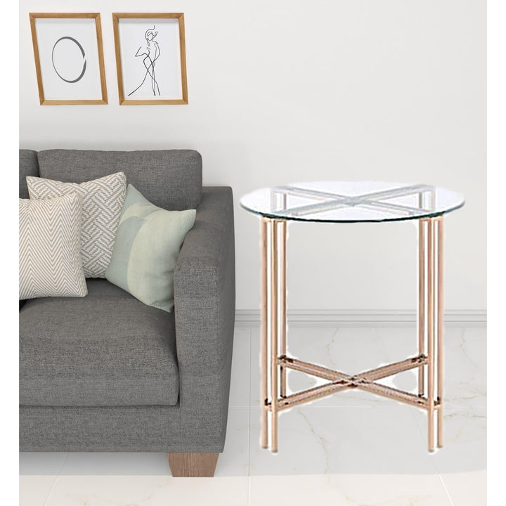 24" Champagne And Clear Glass And Metal Round End Table Image 5