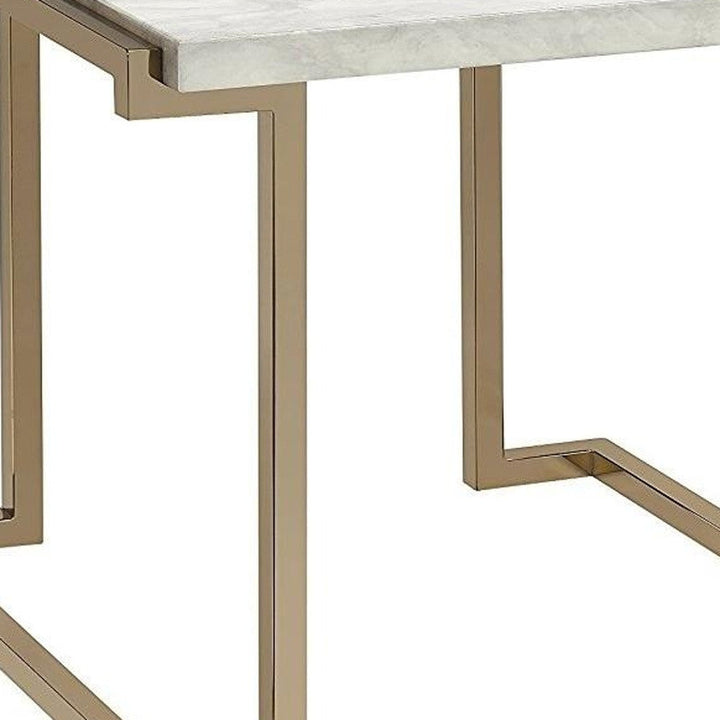 24" Stainless And White Faux Marble End Table Image 3