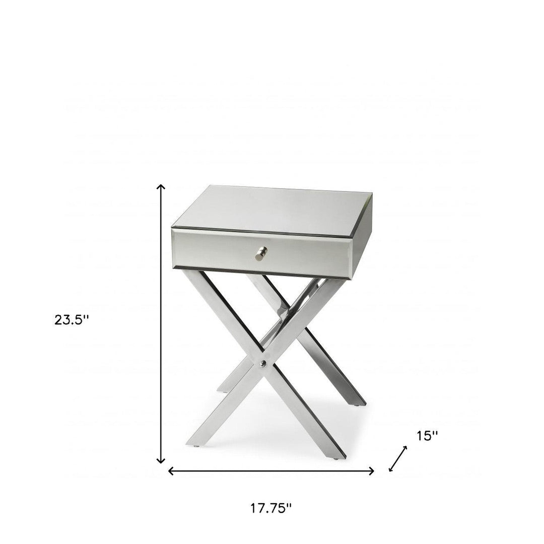 24" Mirrored Glass End Table With Drawer Image 4